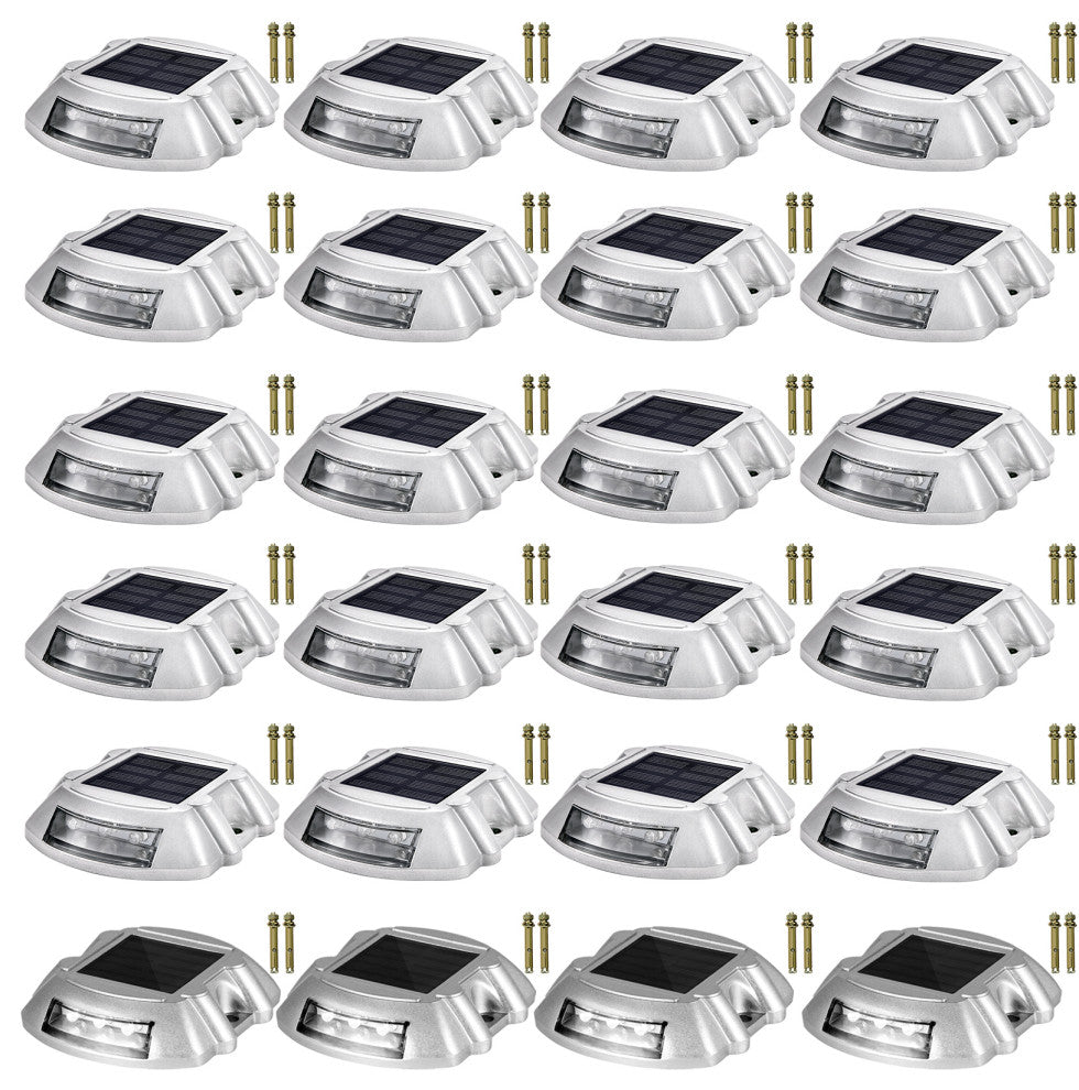 Solar Driveway Lights, Switch Button, Wireless, 6 LEDs, White, 24 Pieces