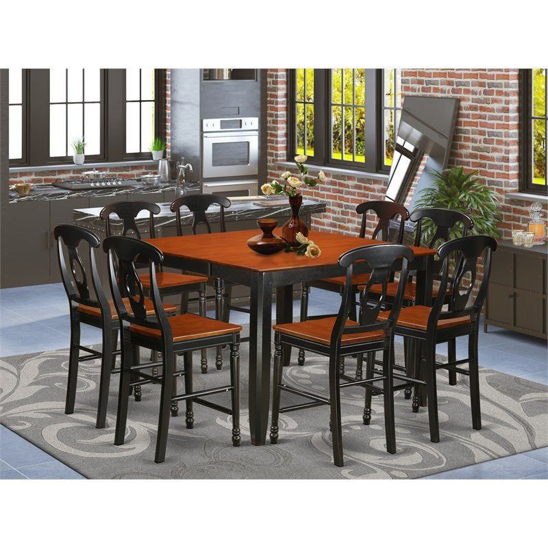 Fake9H-Blk-W, 9-Piece Counter Height Pub Set, Pub Table and 8 Dining Chairs