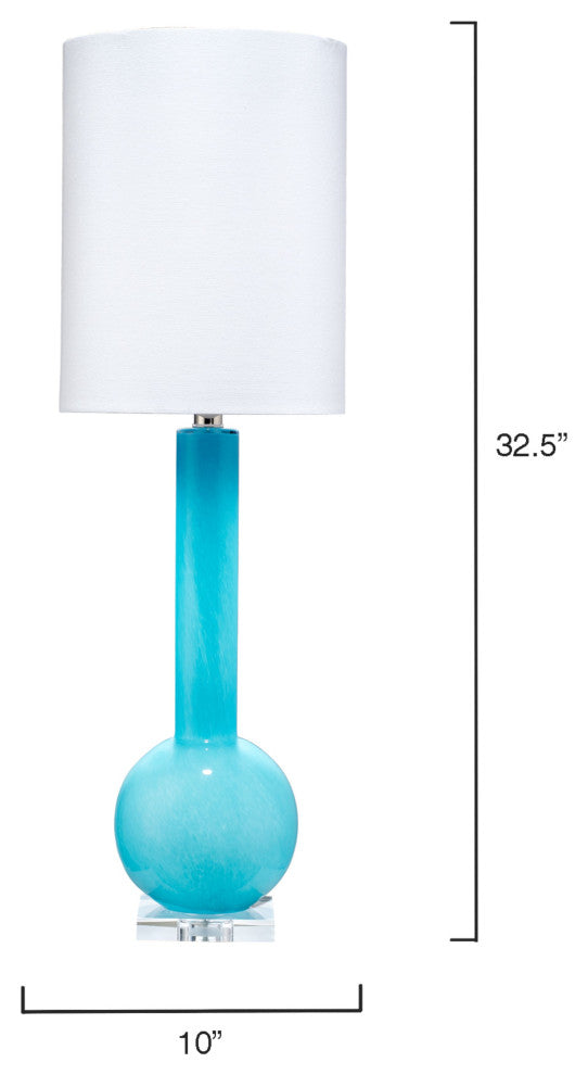 Studio Table Glass Lamp, With Tall Thin Drum Shade, Blue