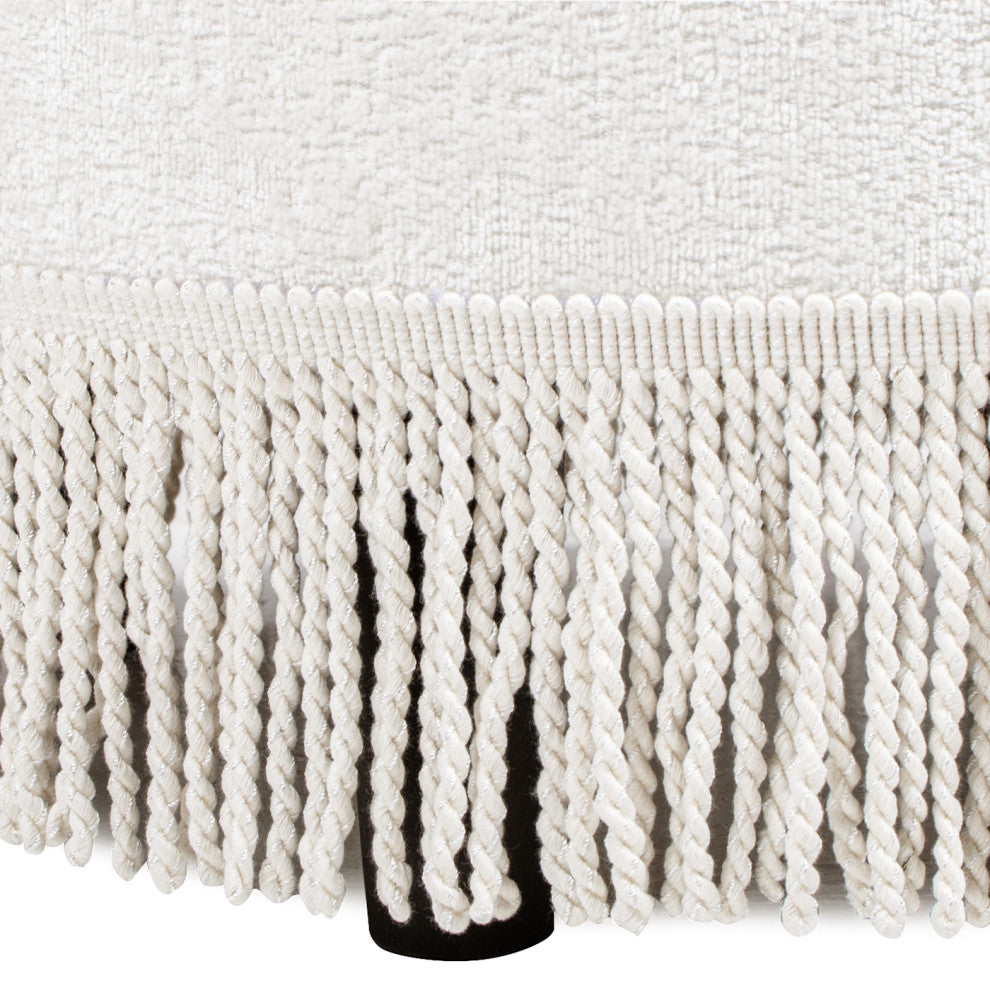 Yolanda 24" Upholstered Round Accent Ottoman, Almond White Chenille