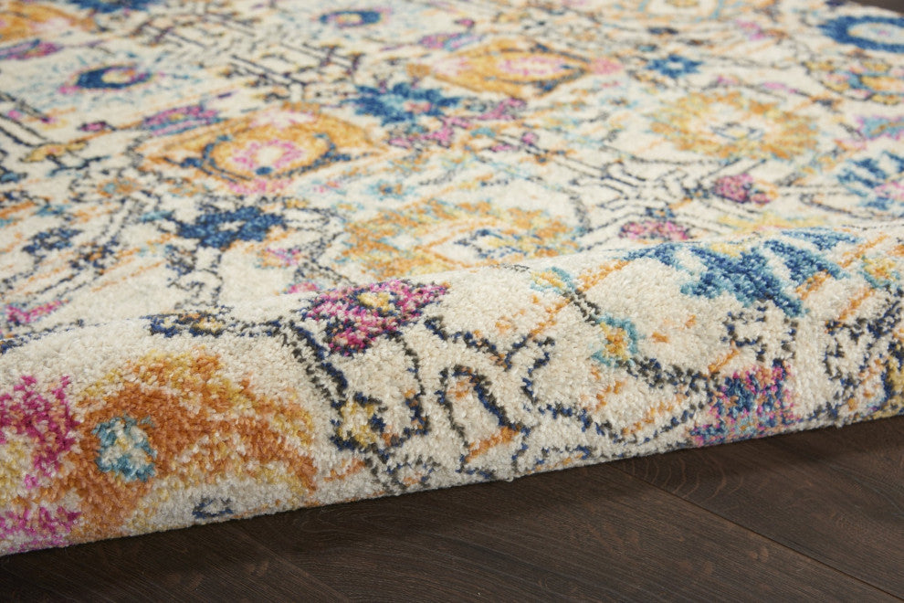 5' X 7' Orange And Ivory Floral Power Loom Area Rug