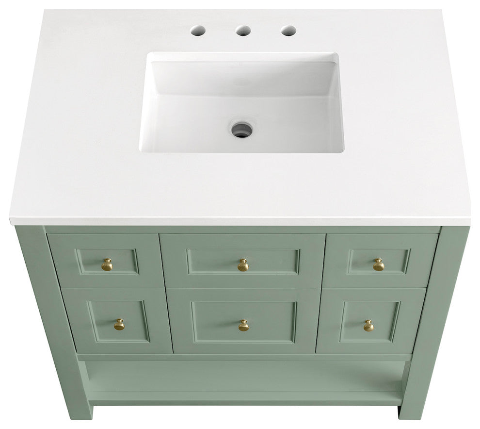Breckenridge 36" Single Vanity, Smokey Celadon,  White Zeus Quartz Top