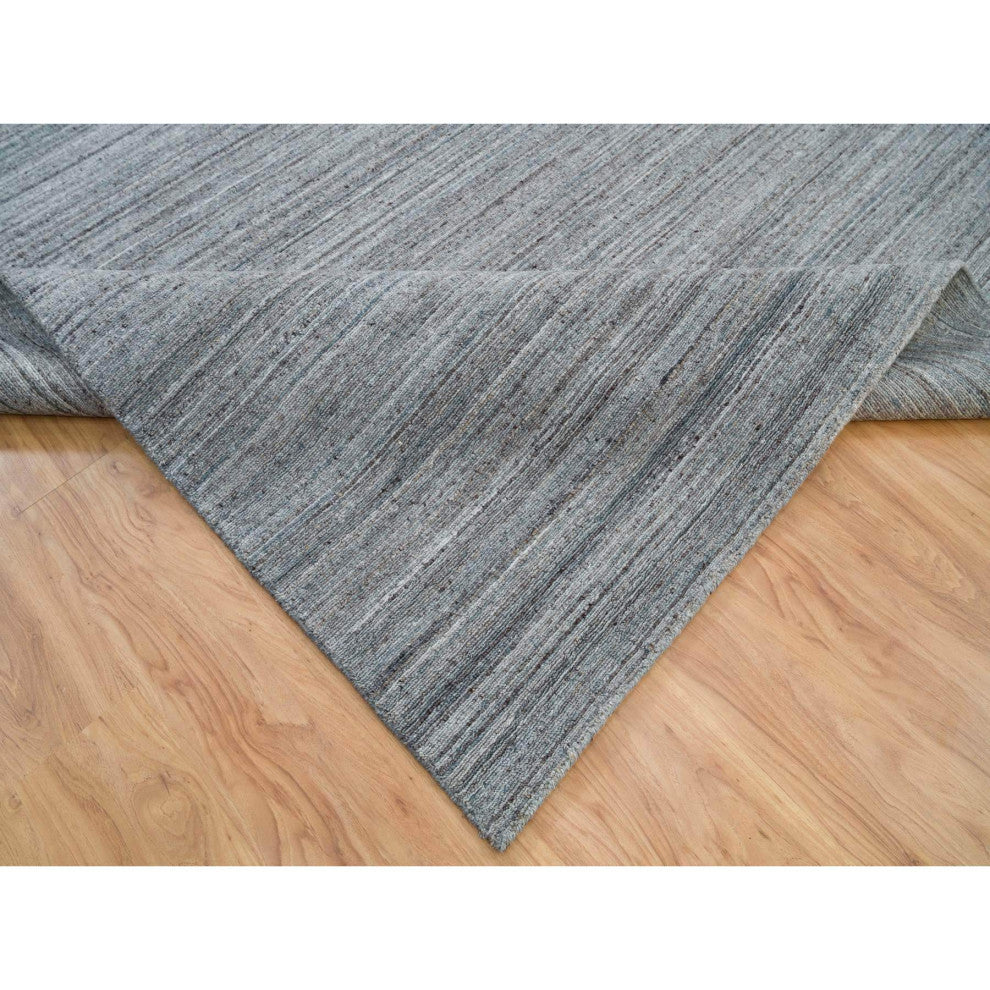 Arsenic Gray Modern Striae Design Wool Hand Loomed Oversized Rug, 12'x14'11"