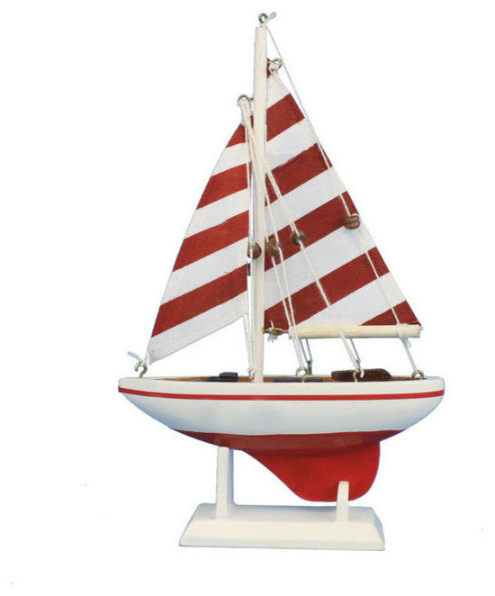 Pacific Sailer Wooden Striped Model Sailboat, Red, 9"