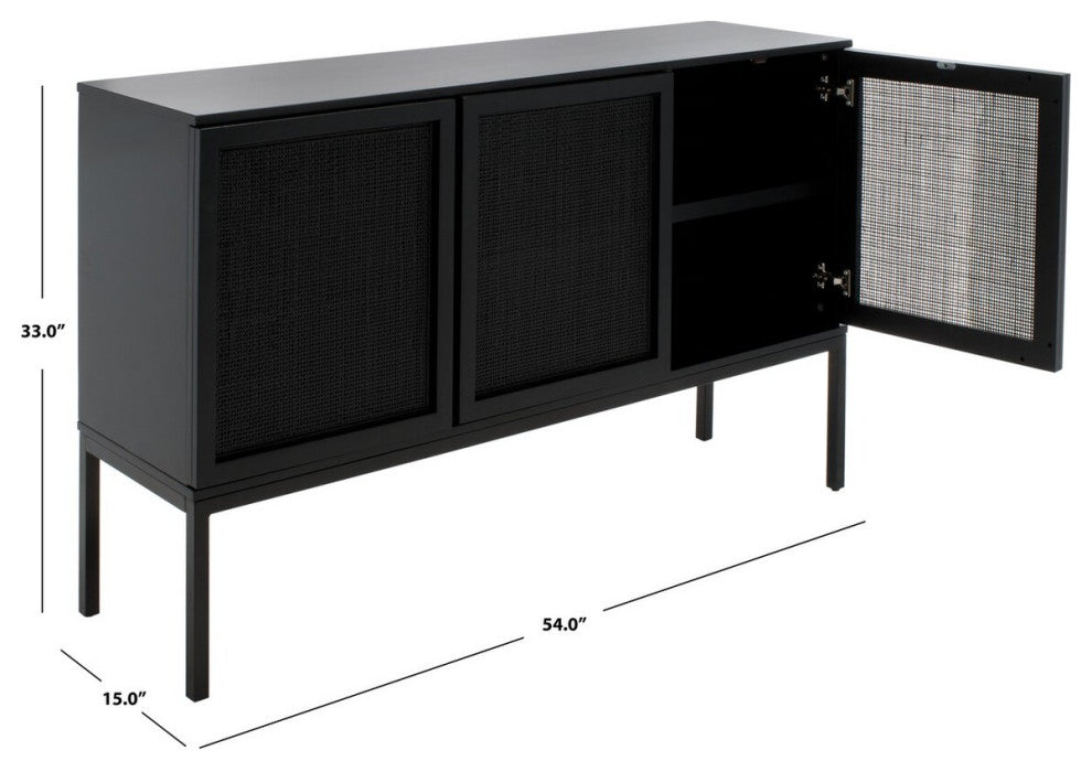 Safavieh Zadie 2 Shelf Rattan Sideboard, Black