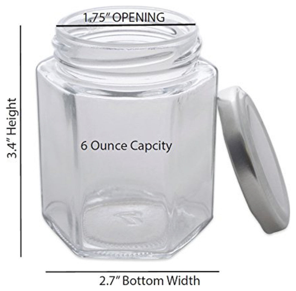 Hexagon Jars With Silver Lids, Set Of 12
