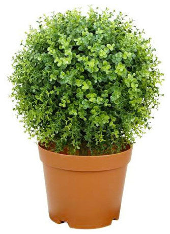 Potted Two-Tone Artificial Boxwood Ball Topiary Plant, 20.5"