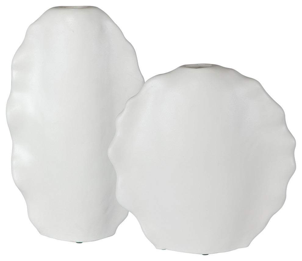 Uttermost Ruffled Feathers Modern White Vases, 2-Piece Set