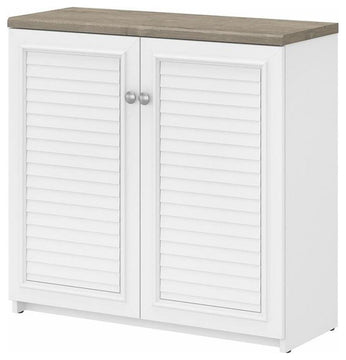 Bush Furniture Fairview Small Storage Cabinet with Doors in White & Gray