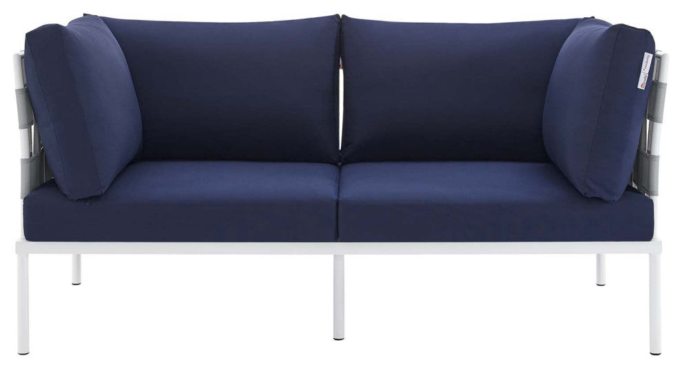 Harmony Sunbrellaï¿½ Outdoor Patio Aluminum Loveseat-Gray Navy