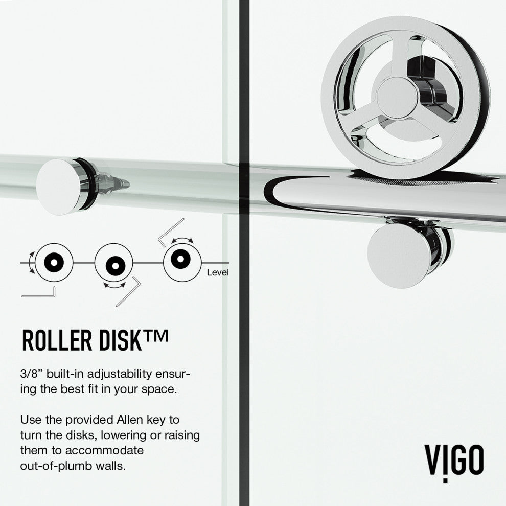 VIGO Elan Cass Aerodynamic 56" to 60" W x 76" H Frameless Sliding Shower Door, Chrome, Clear Glass