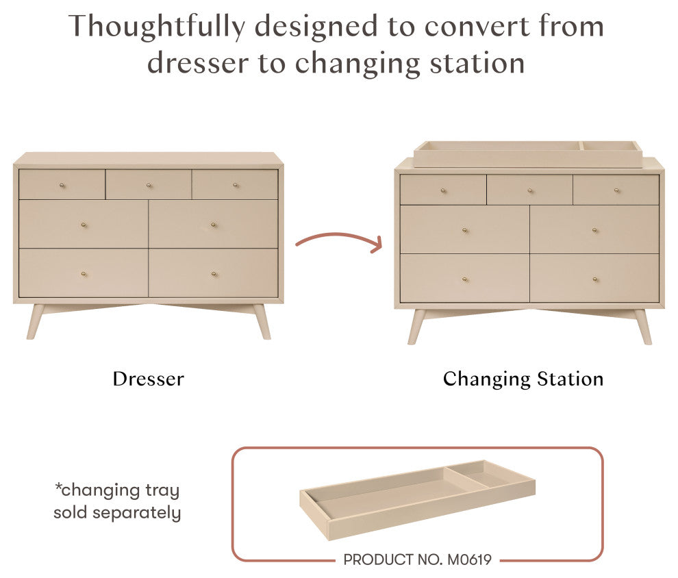 Palma 7-Drawer Assembled Double Dresser, Taupe