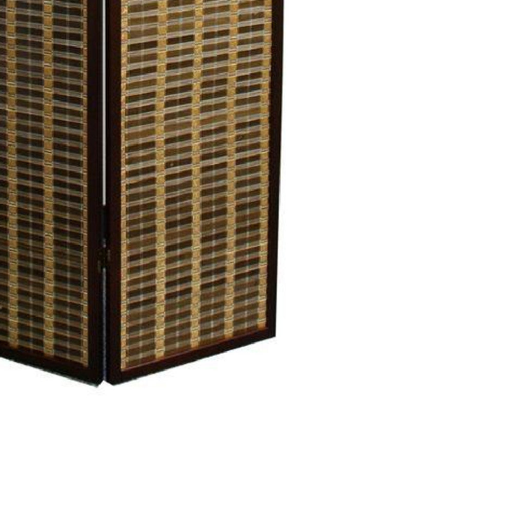 Benzara BM96148 Bamboo and Wood Two Tone 3 Panel Room Divider, Dark Brown