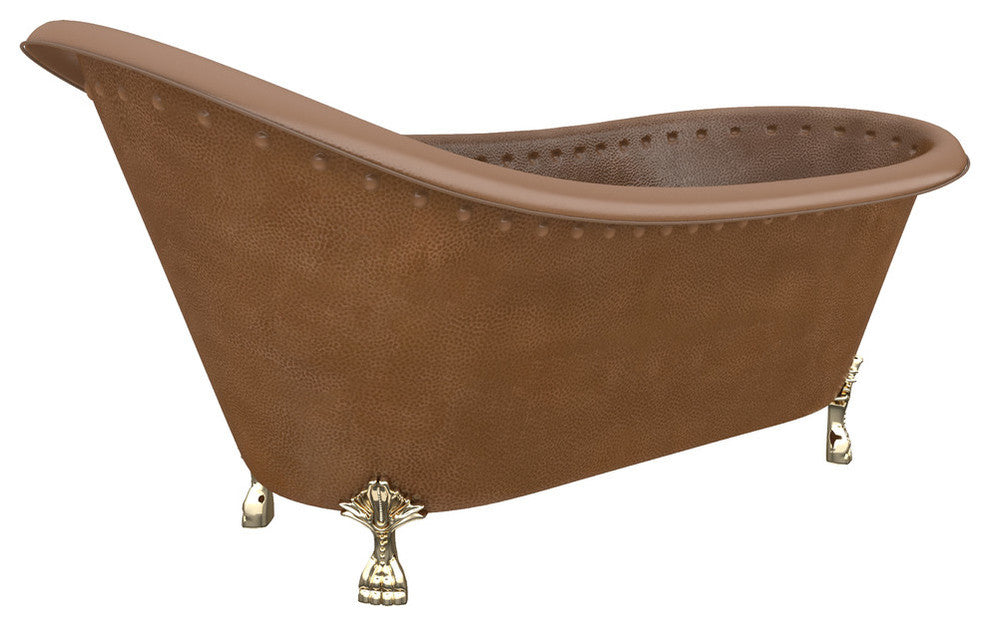 66" Handmade Slipper Clawfoot, Non-Whirlpool Bathtub, Hammered Antique Copper