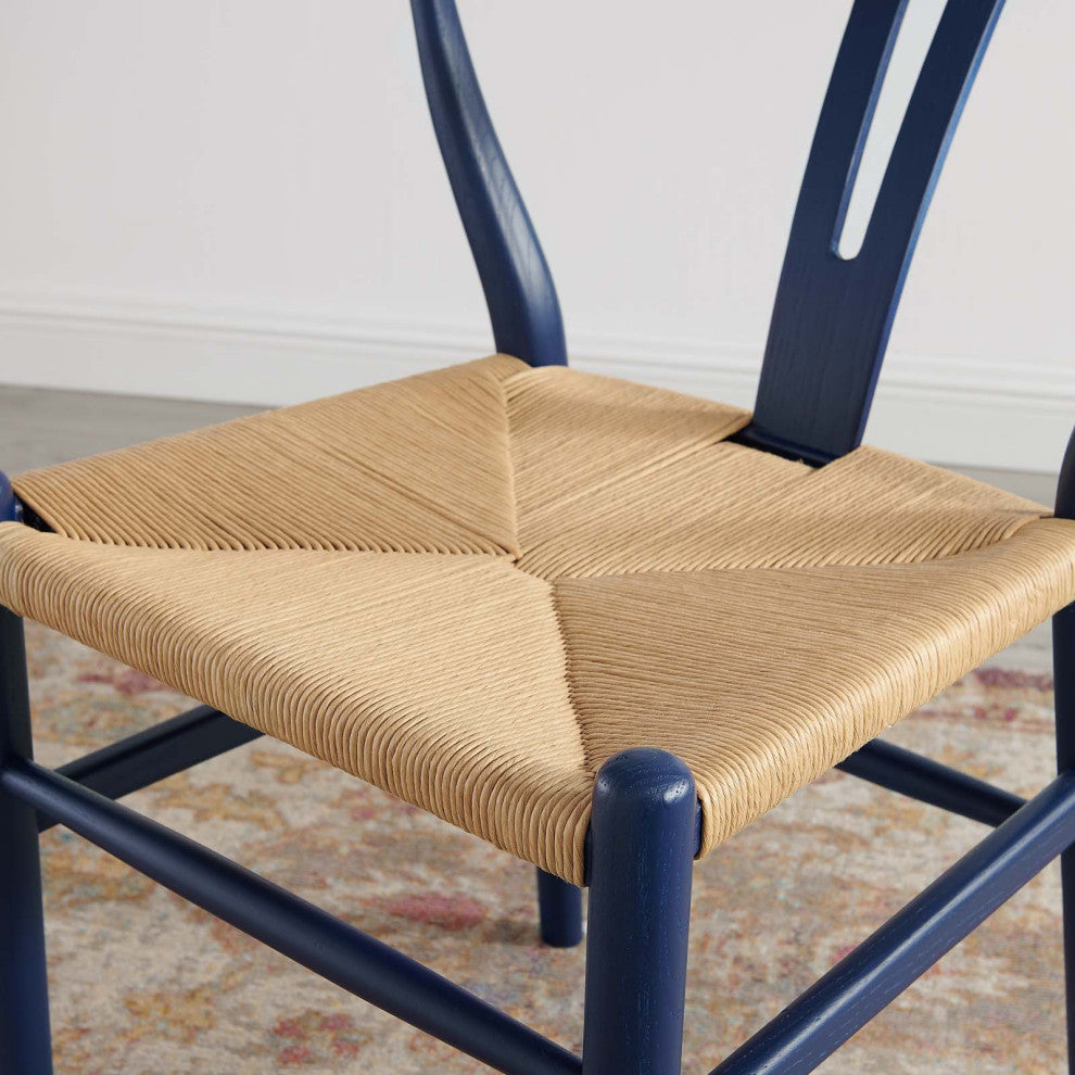 Side Dining Chair, Wood, Dark Blue, Modern, Cafe Bistro Restaurant Hospitality