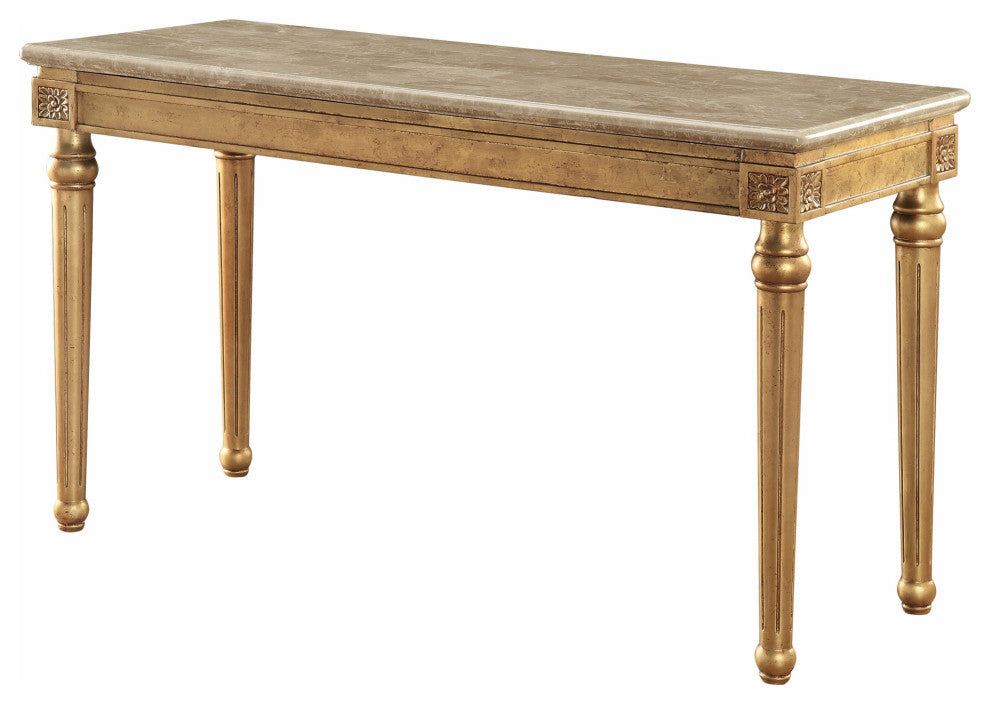 22" X 57" X 37" Marble Antique Gold Wood Sofa Table