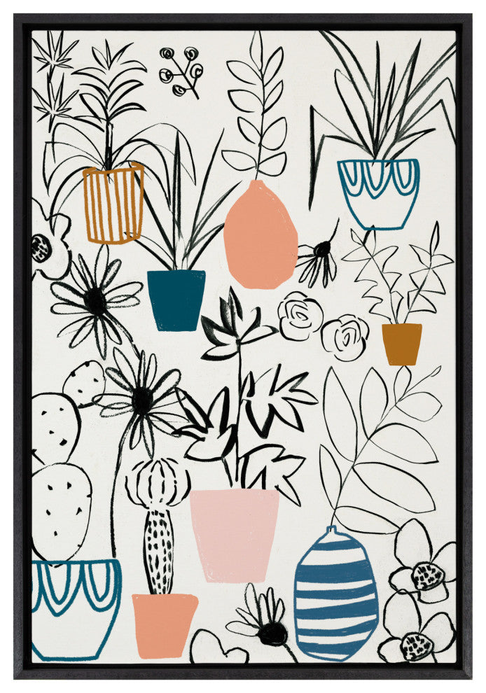 Sylvie Plant Kingdom  Framed Canvas by Teju Reval, Black 23x33
