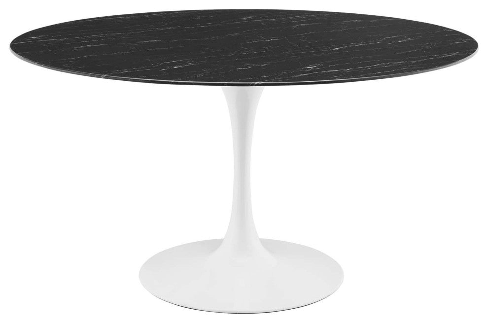 54" Dining Table, Round, Black White, Artificial Marble, Metal, Modern