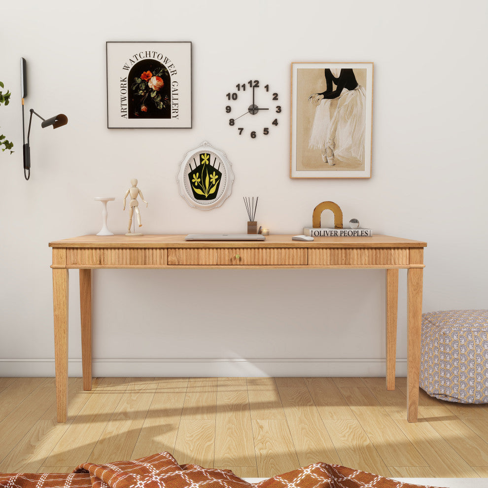 Dumont 1-Drawer Fluted Home Office Writing Desk, Natural Blonde