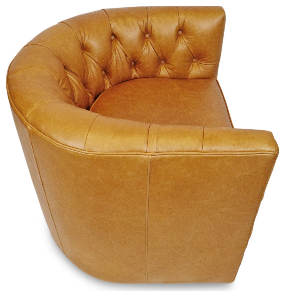 Retro Tufted Caramel Leather Swivel Chair