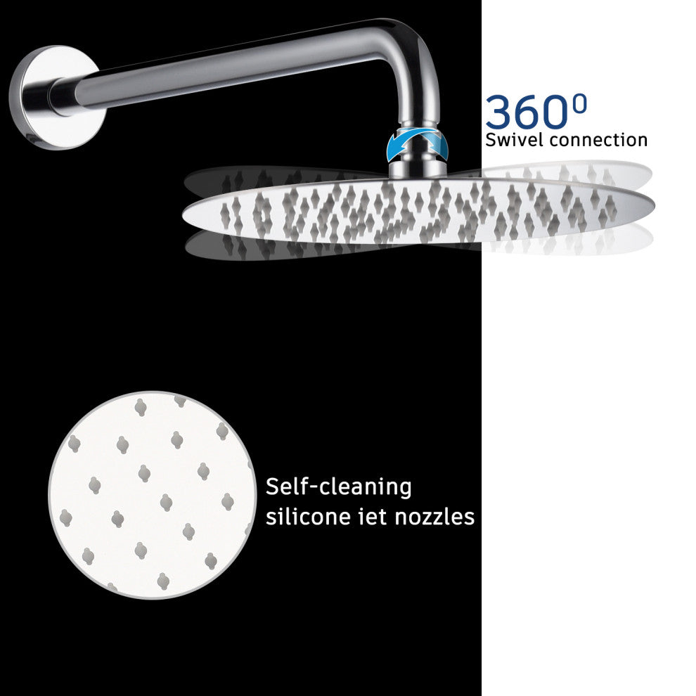 CASAINC 10" Round Wall Mounted Luxury Rain Shower System with Handheld Spray, Chrome