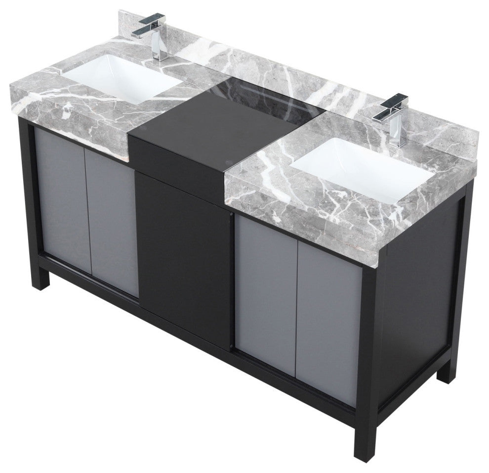 60" Double Vanity, Marble Tops, White Square Sinks, And Monte Chrome Faucet Set
