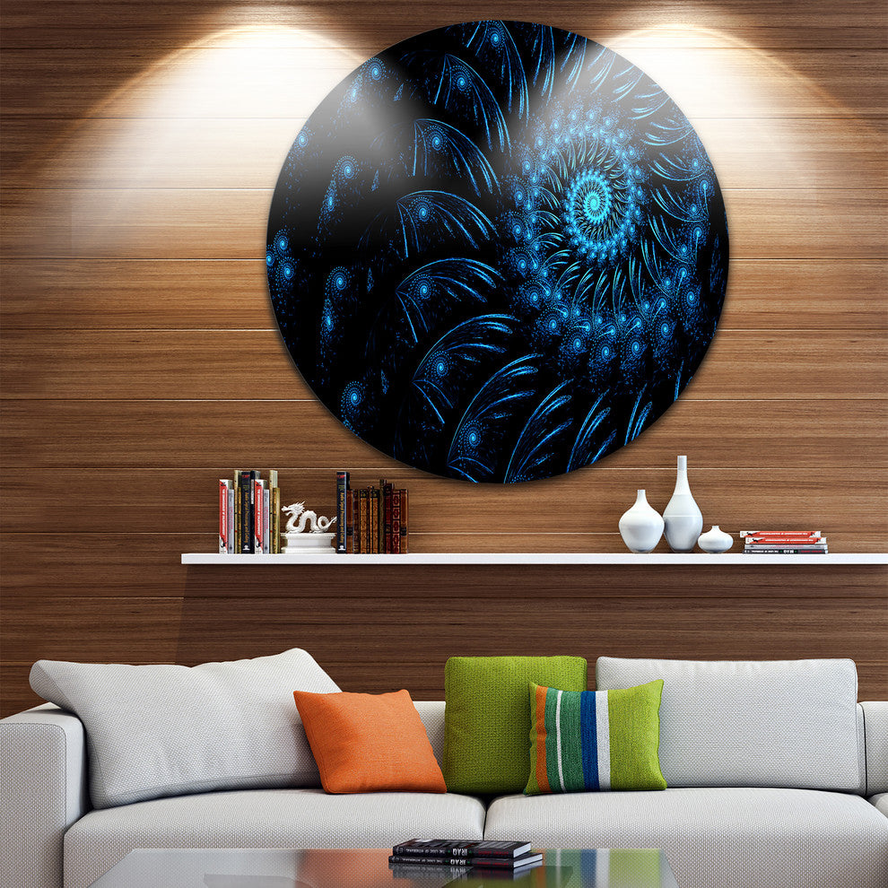 Endless Spiral Snail Blue, Abstract Digital Art Disc Metal Artwork, 23"