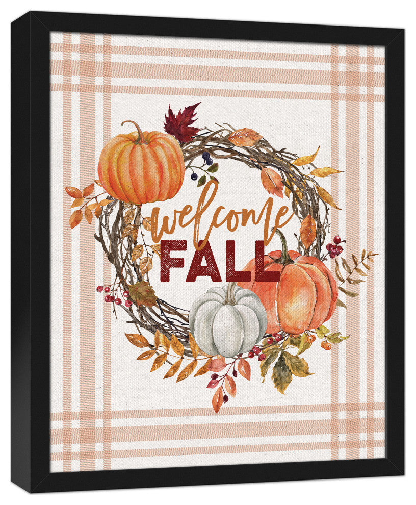 Welcome Fall 17.73 x 21.73 Black Framed Canvas