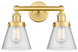Edison Small Cone 2-Light 16" Bath Vanity Light, Satin Gold Finish, Seedy Shade