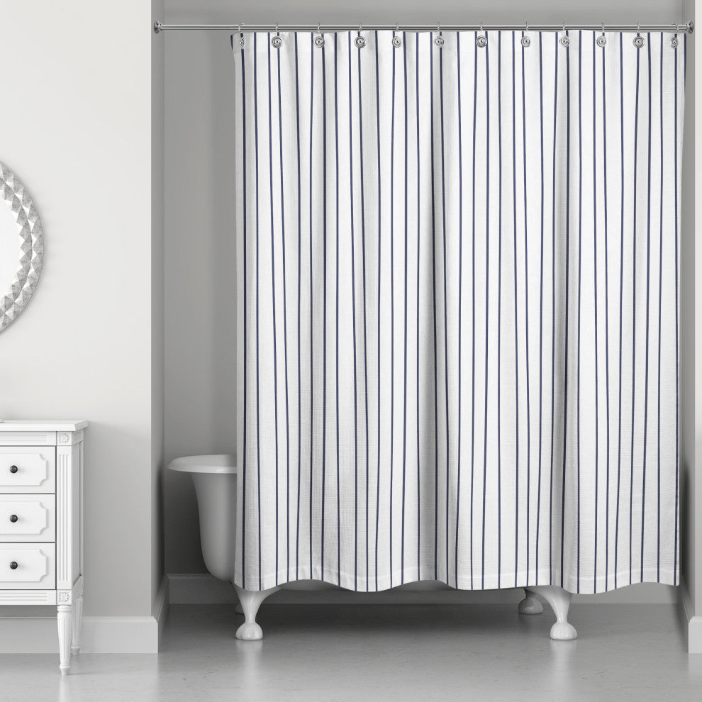 Navy Uneven Stripes 71x74 Shower Curtain