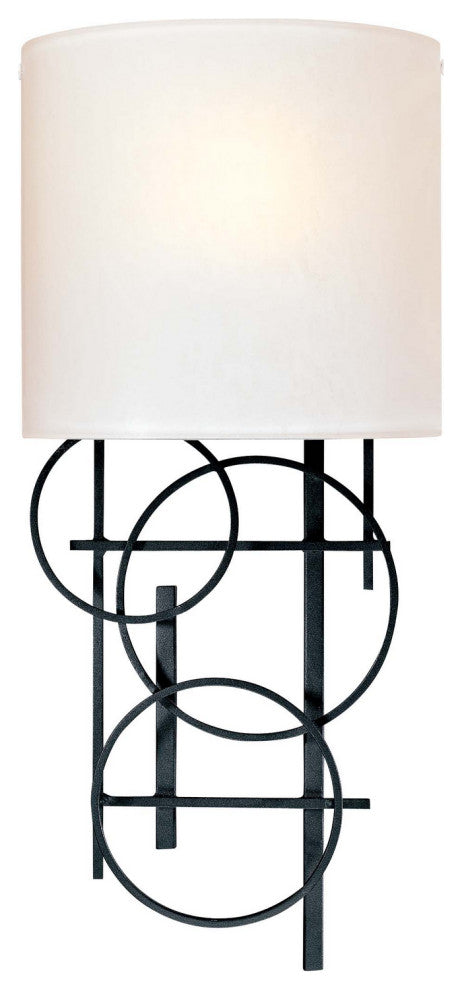 1-Light Wall Sconce, Black With Pearl Mist Glass