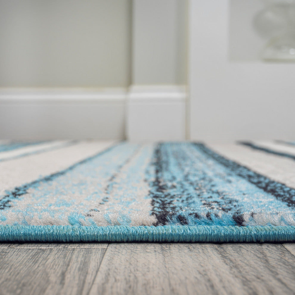 Magnolia Beach Strie' Striped Blue/Navy 2'x8' Runner Rug