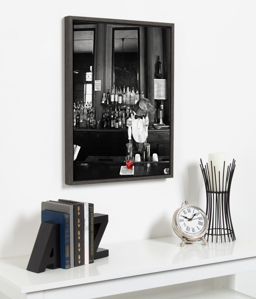 Sylvie Dog Bartender Framed Canvas Wall Art, Gray 18x24