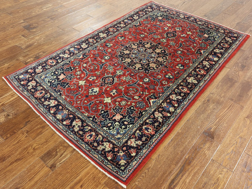 New Fine Persian Sarouk Hand Knotted Wool Rug 4' X 7'