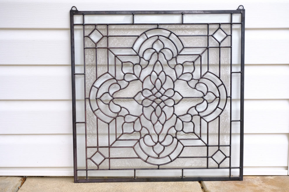 Handcrafted All Clear Beveled glass window panel, 24" x 24"