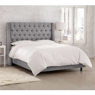 Williams Full Nail Button Wingback Bed, Linen Gray