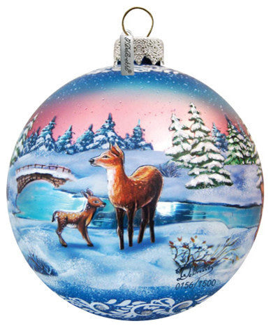 Hand Painted Scenic Glass Ornament Snowy Night Ball, Limited Edition