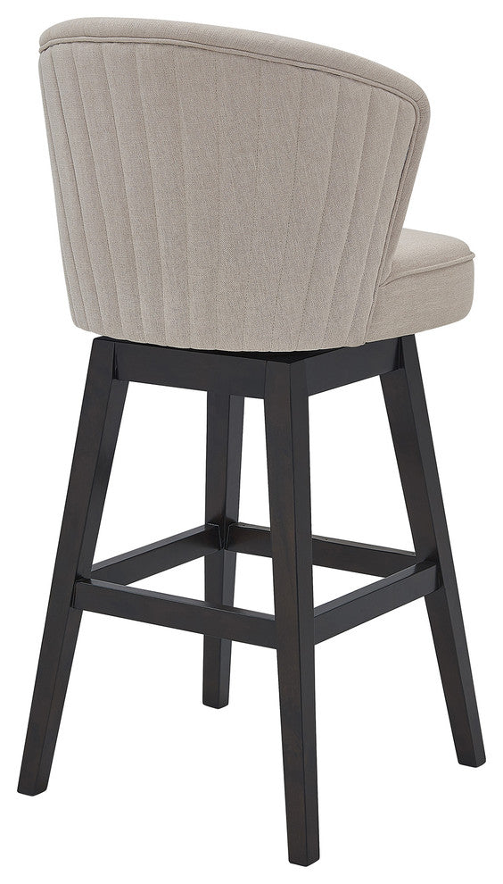 Mussig 26" Wood Swivel Counter Stool, Espresso Finish, Tan Fabric