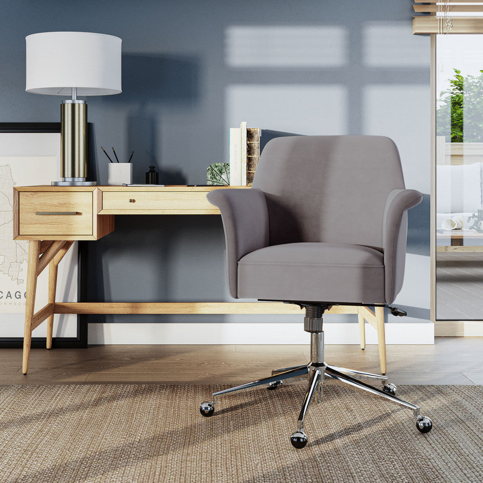 Modern Velvet Desk Chair, Rolling/Swivel, Gray