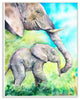 Cute Baby Elephant Family Animal Blue Painting, 12"x18"