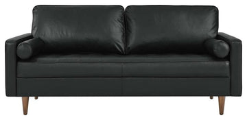 Modway Valour Modern Style Top Grain Leather Sofa in Black Finish