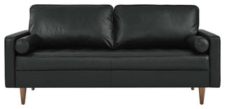 Modway Valour Modern Style Top Grain Leather Sofa in Black Finish