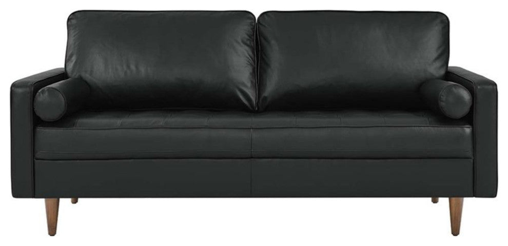 Modway Valour Modern Style Top Grain Leather Sofa in Black Finish