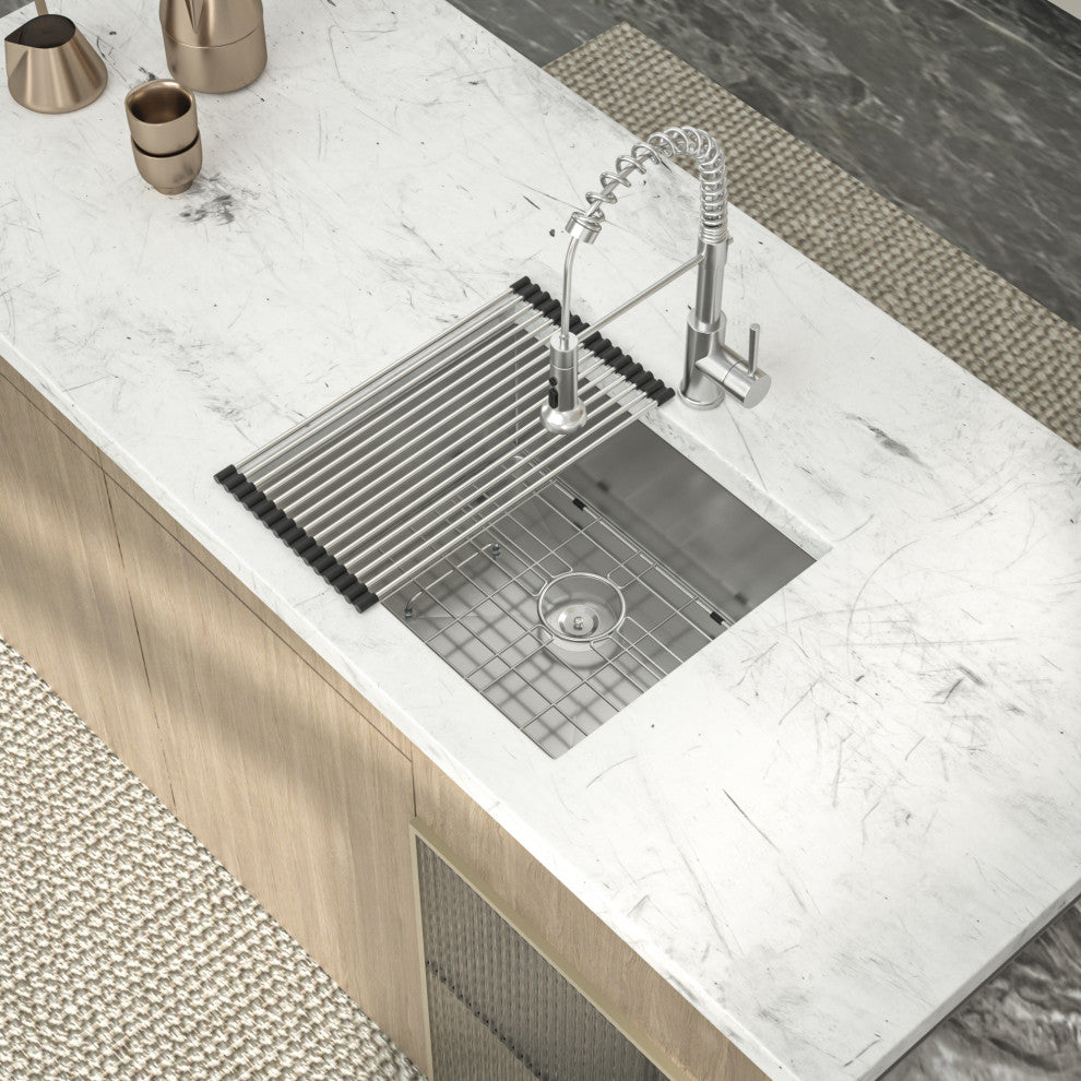 23 in Undermount Single Bowl 18G T-304 Stainless Steel Kitchen Sink Bar Sink
