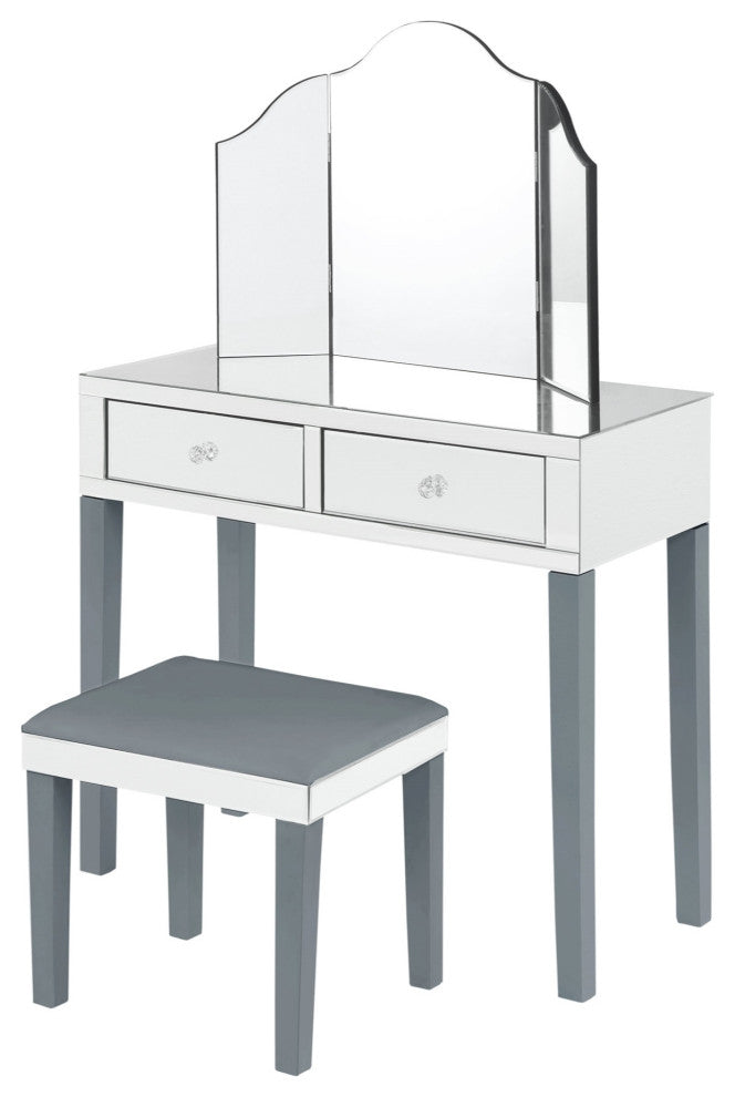 Venecia 3-Piece Vanity Set With Trifold Mirror, Gray