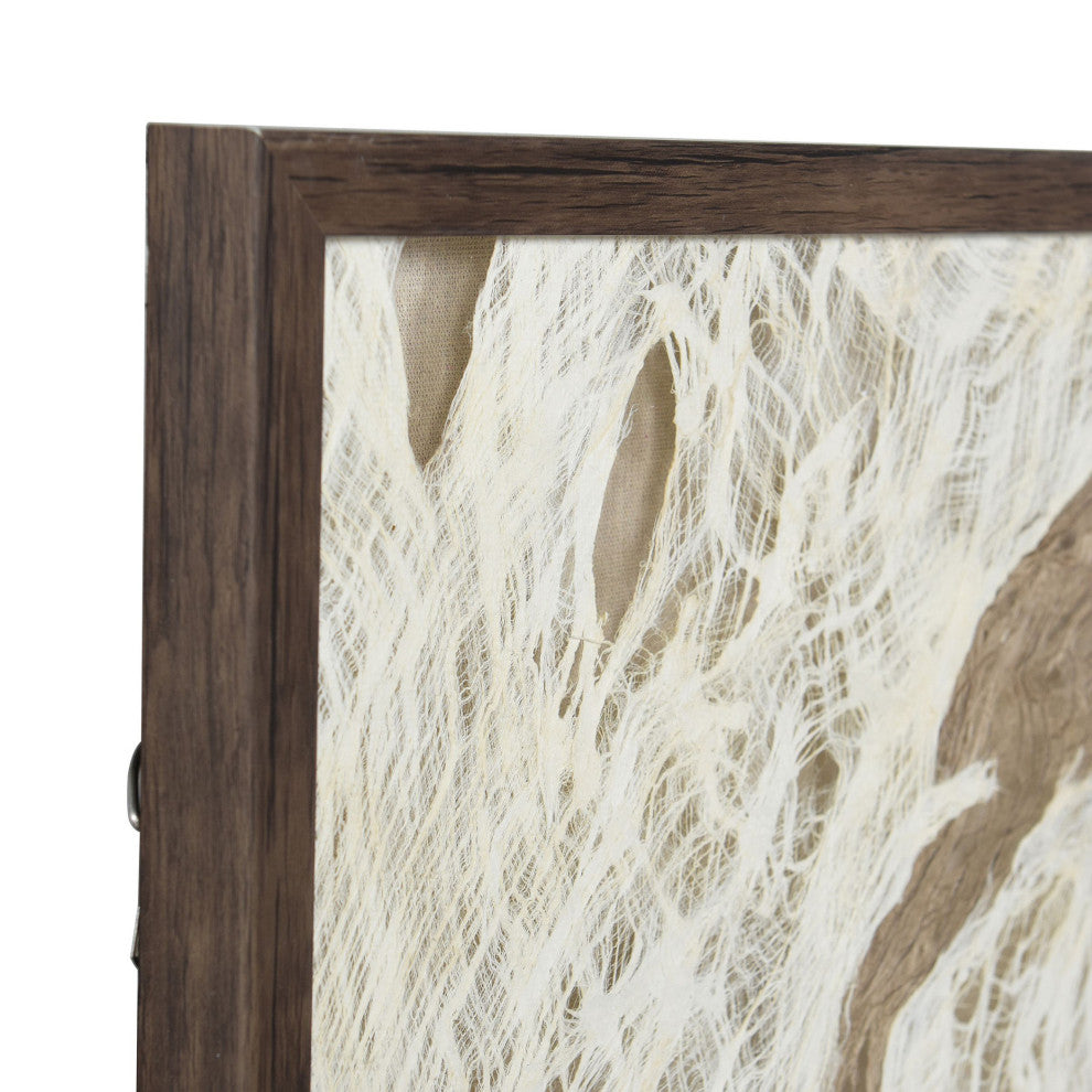 Swept Away Shadow Box II Abstract Woven Rice Paper Wall Art Brown Frame