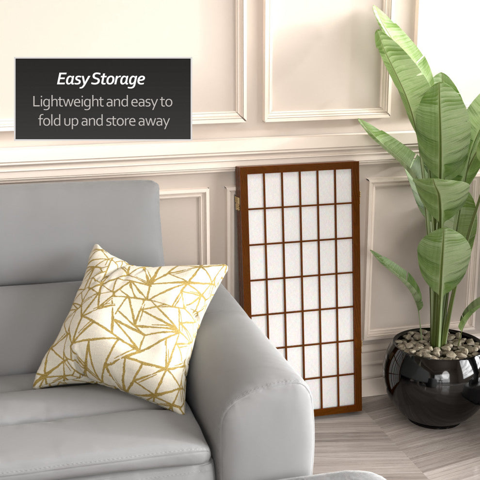 3' Tall Window Pane Shoji Screen, Walnut, 3 Panels