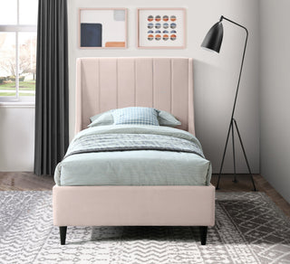 Eva Velvet Upholstered Bed, Pink, Twin