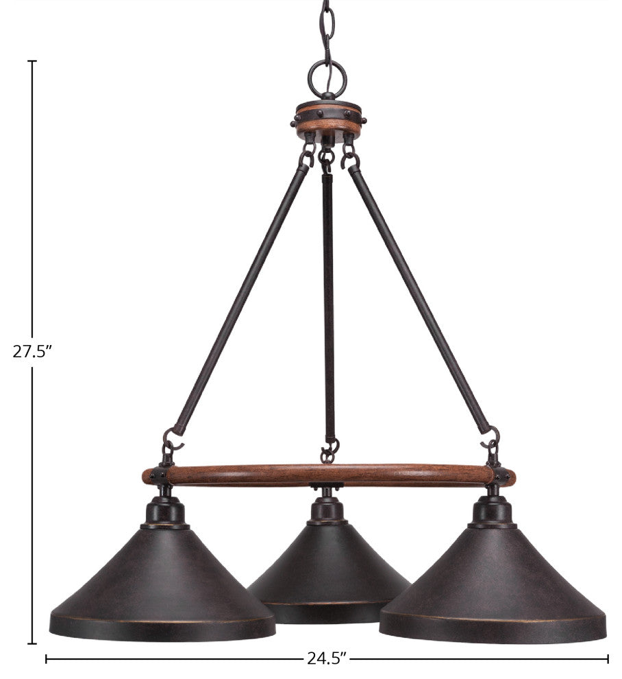 Blacksmith 3-Light Chandelier, Dark Granite Cone Metal Shade