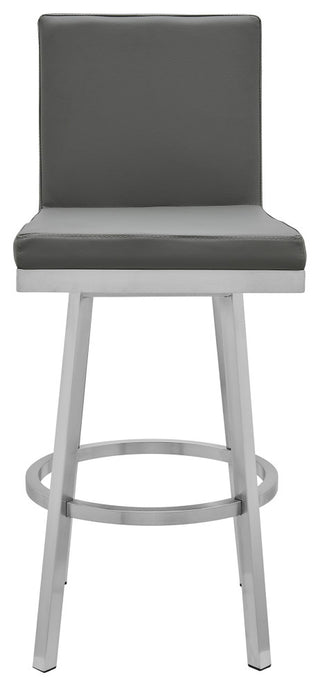 Gem 26" Swivel Modern Metal and Gray Faux Leather Bar and Counter Stool